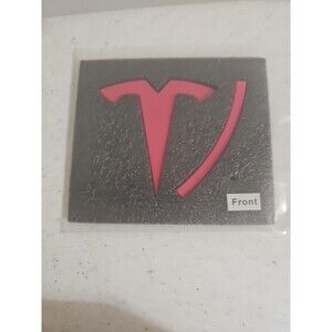 Tesla Pink Logo Emblem Decals - Two 3.5" x 3" Plastic Back